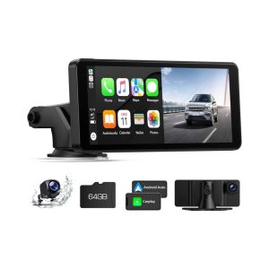6.86" Portable Wireless Car Stereo Receiver Carplay & Android Auto Screen with 2.5K Dash Cam